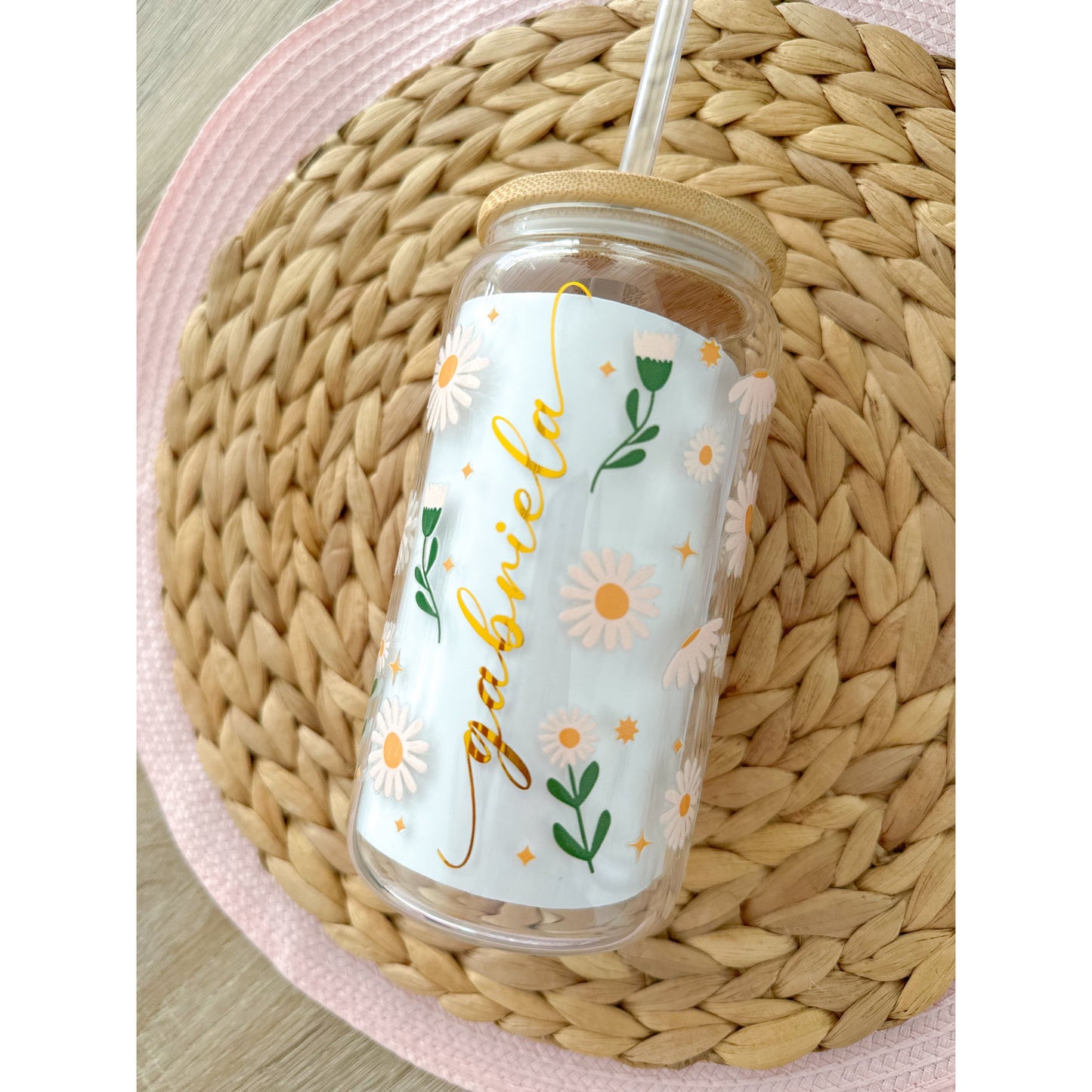 Personalized Sunflower Glass Cup (UV DTF TRANSFER)