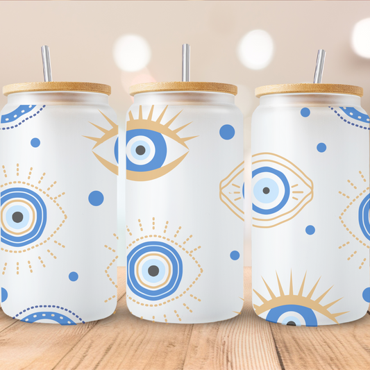 Evil Eye Frosted Glass Cup