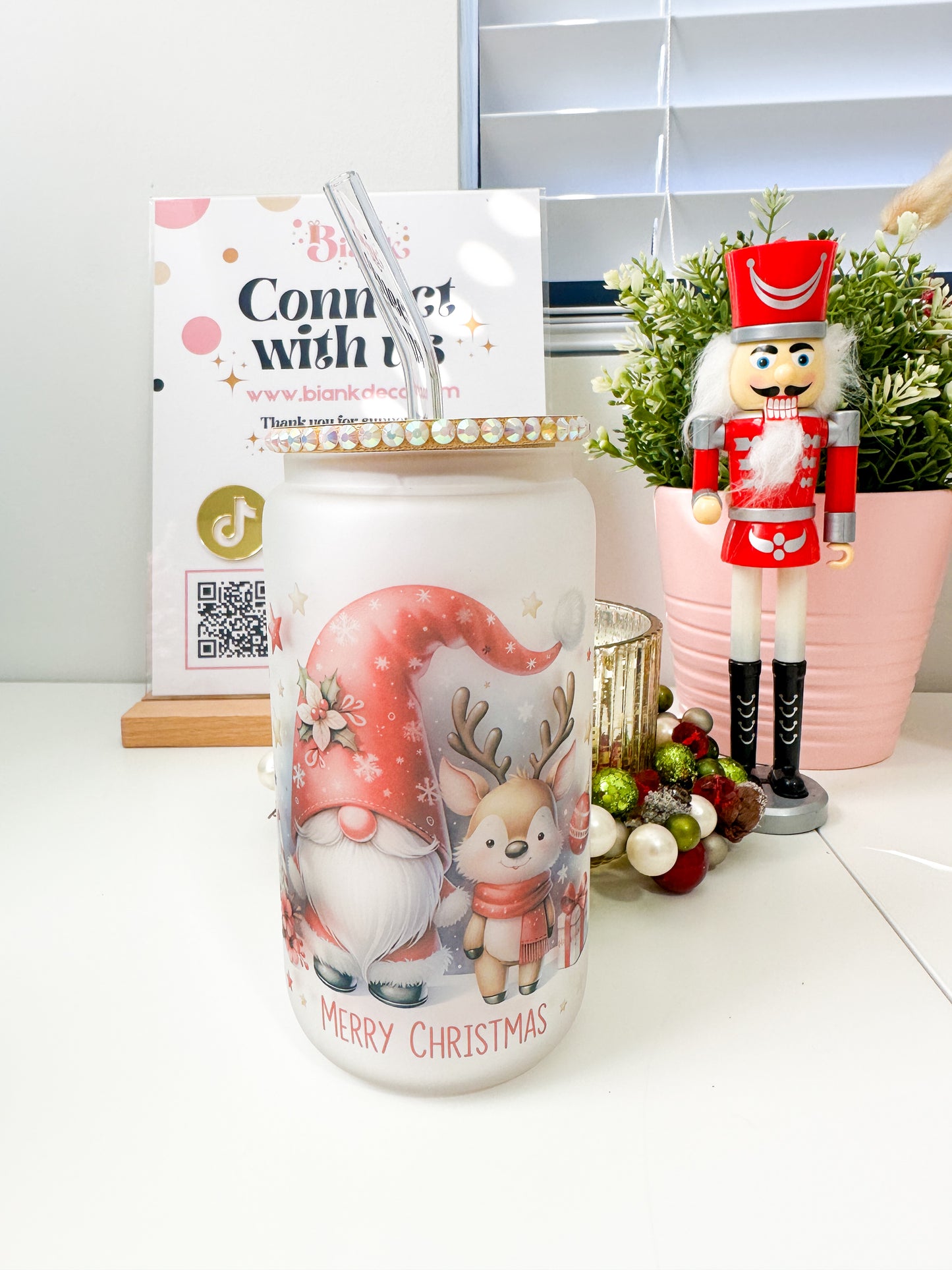 Merry Christmas Frosted 16oz Glass Cup