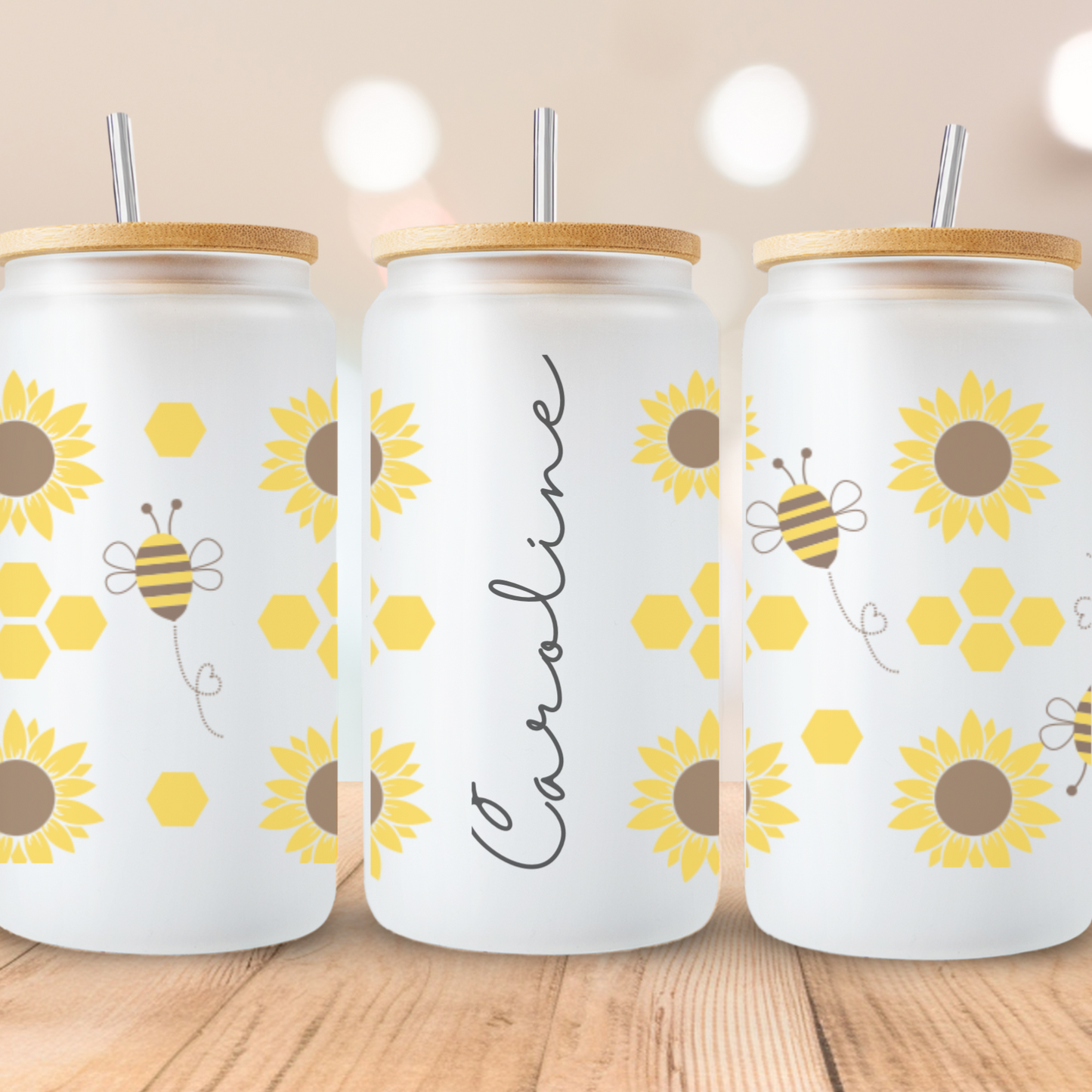 Sunflower Bee Personalized Glass